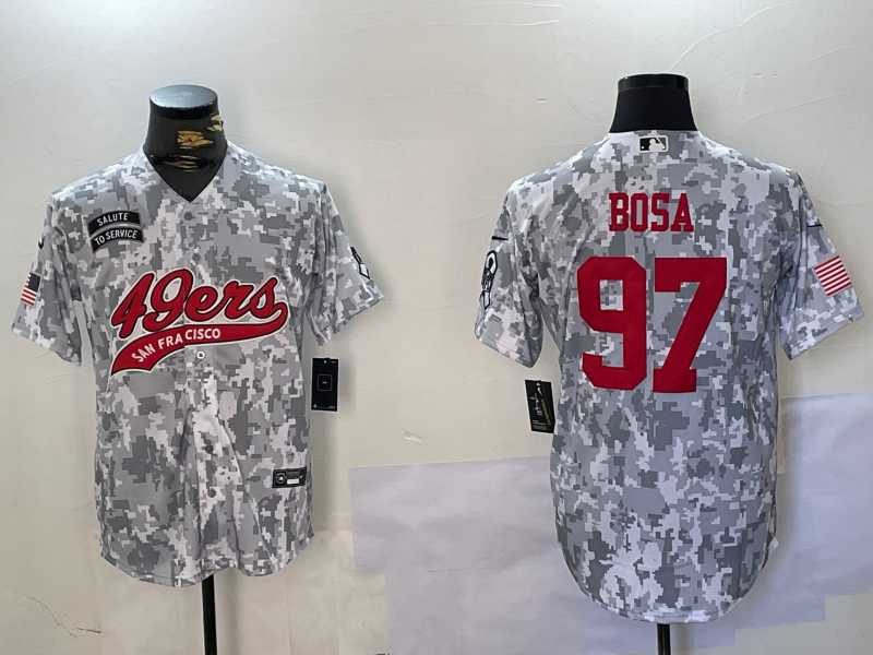 Men%27s San Francisco 49ers #97 Nick Bosa Arctic Camo 2024 Salute to Service Stitched Baseball Jersey